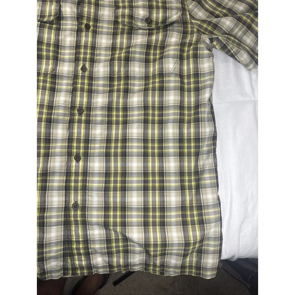 North Face Hiking Trail Shirt‎ Yellow Plaid Mens M Short Sleeve Button Outdoor